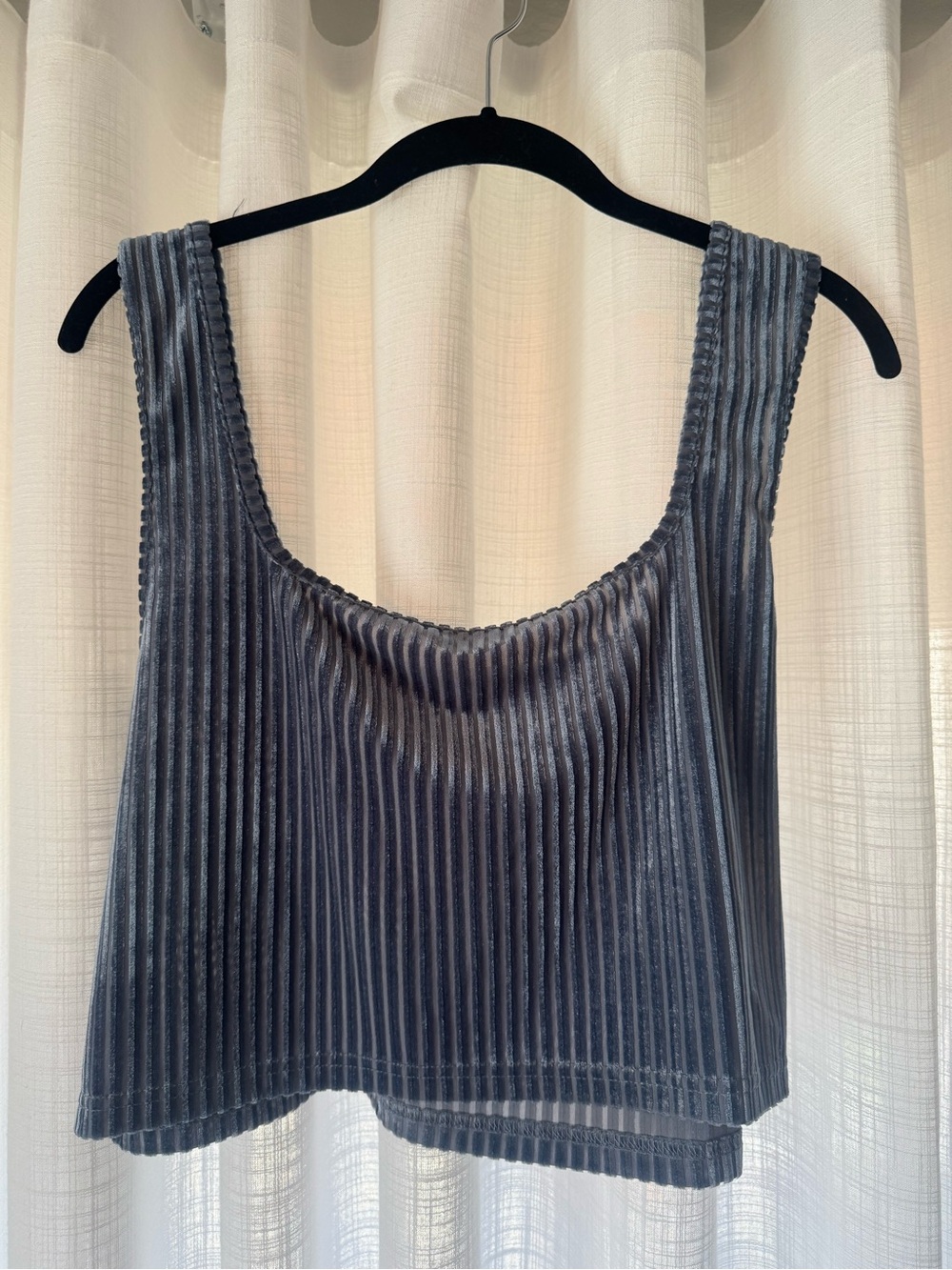 SHEIN Steel Blue Ribbed Velvet Crop Tank